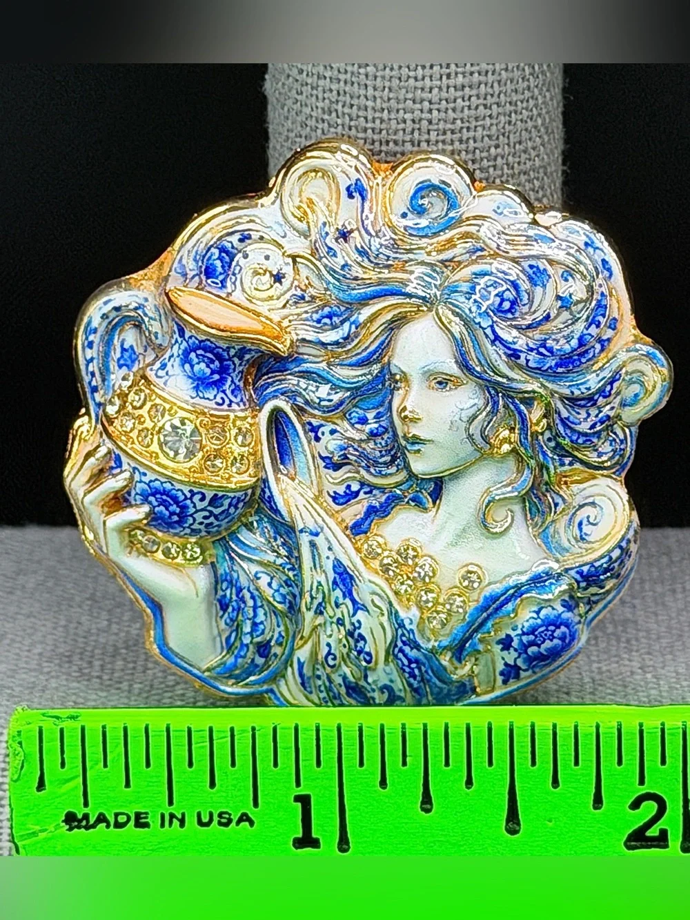 Blue & White Aquarius Brooch w/Rhinestones